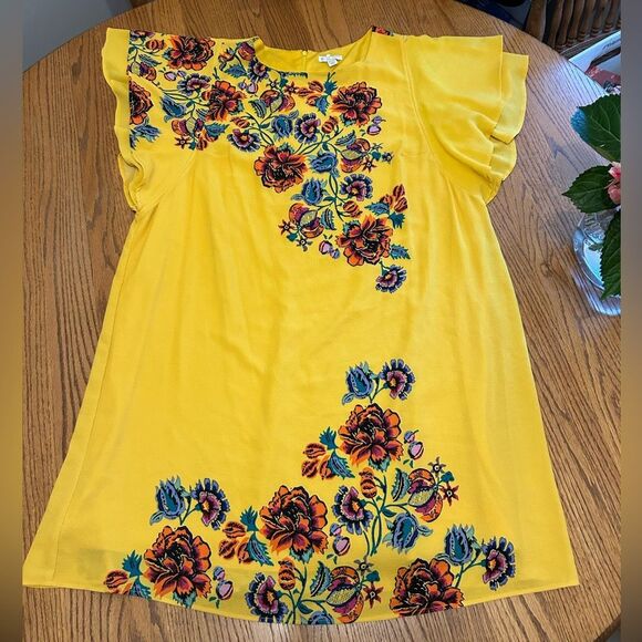 NWOT C.1946 Cato Yellow and Colorful Floral Flouncy Sleeve Knee Smock Dress - Picture 5 of 14